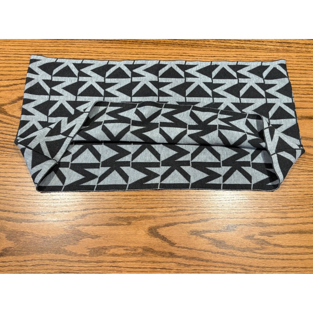 Michael Kors Black Grey MK Logo Monogram Knit Infinity Scarf Neck Warmer
